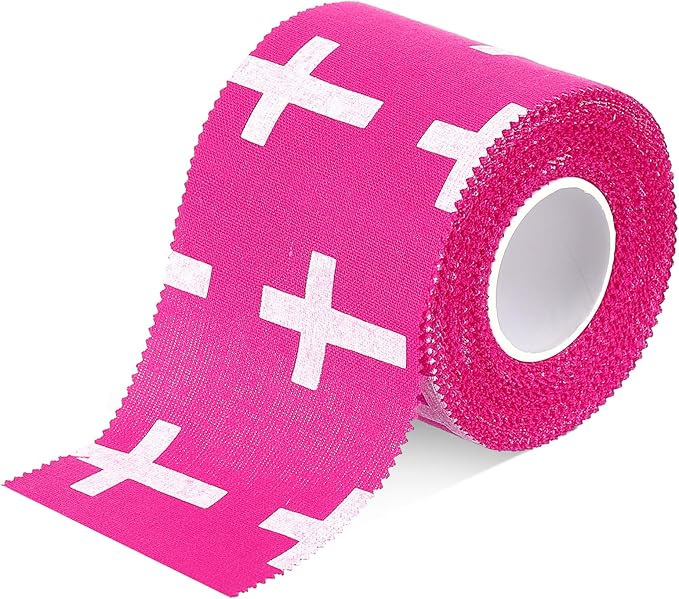 TrelaCo 1 Pcs Wrist Tape Baseball Cross Athletic 2in x 23ft Cotton Cross Wrist Tape Serrated Edges for Fingers Ankles Injury Wrap, Football Baseball Hockey Soccer (Rose Red with White)