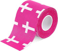TrelaCo 1 Pcs Wrist Tape Baseball Cross Athletic 2in x 23ft Cotton Cross Wrist Tape Serrated Edges for Fingers Ankles Injury Wrap, Football Baseball Hockey Soccer (Rose Red with White)