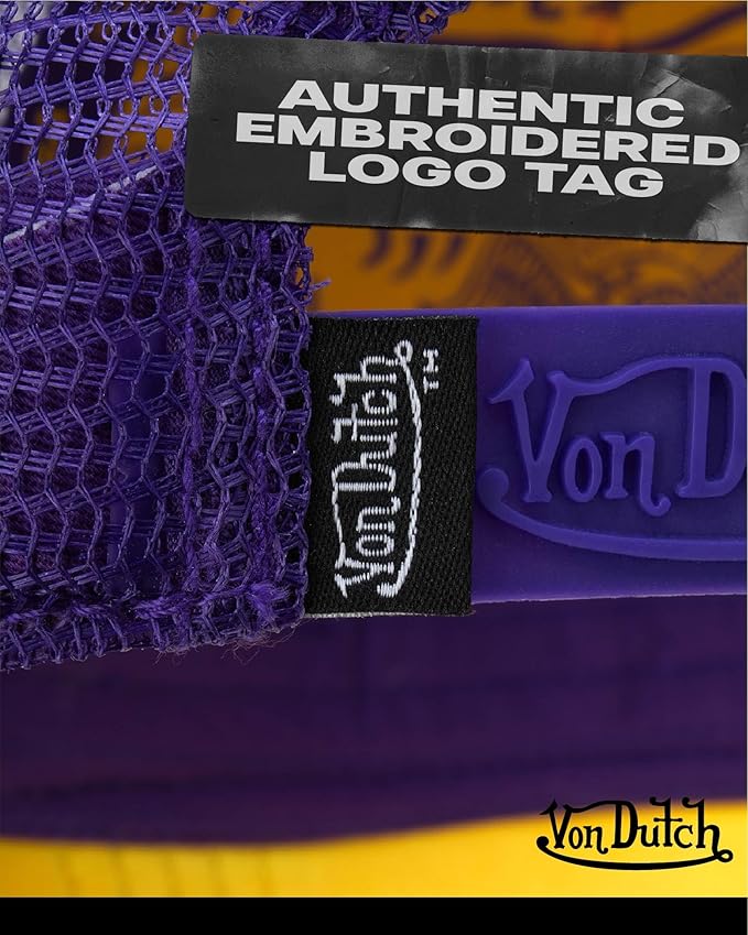 Von Dutch Unisex Trucker Hat - Velvet Curved Bill Mesh Back Retro Classic Adjustable Snapback Baseball Cap for Men and Women