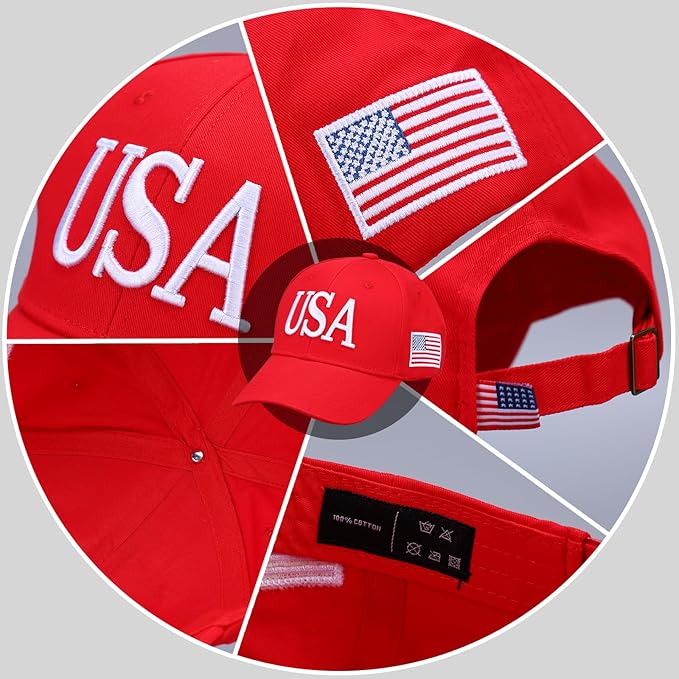 USA Trucker Hat for Men & Women American Flag Cap Adjustable Baseball Cap Mesh Snap Patriotic 3D Embroidered Cap