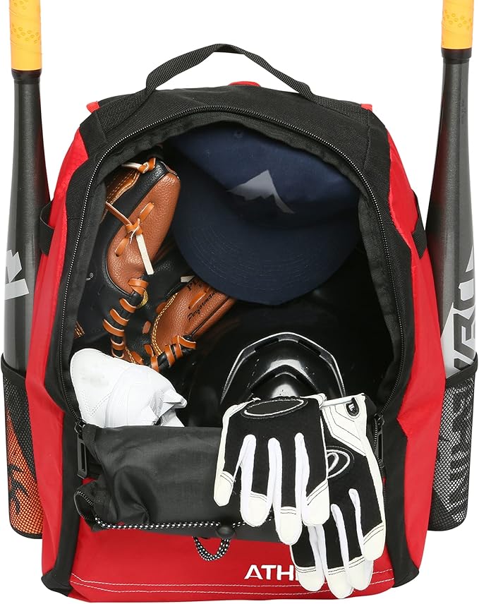 Athletico Youth Baseball Bag - Bat Backpack for Baseball, T-Ball & Softball Equipment & Gear | Holds Bat, Helmet, Glove | Fence Hook