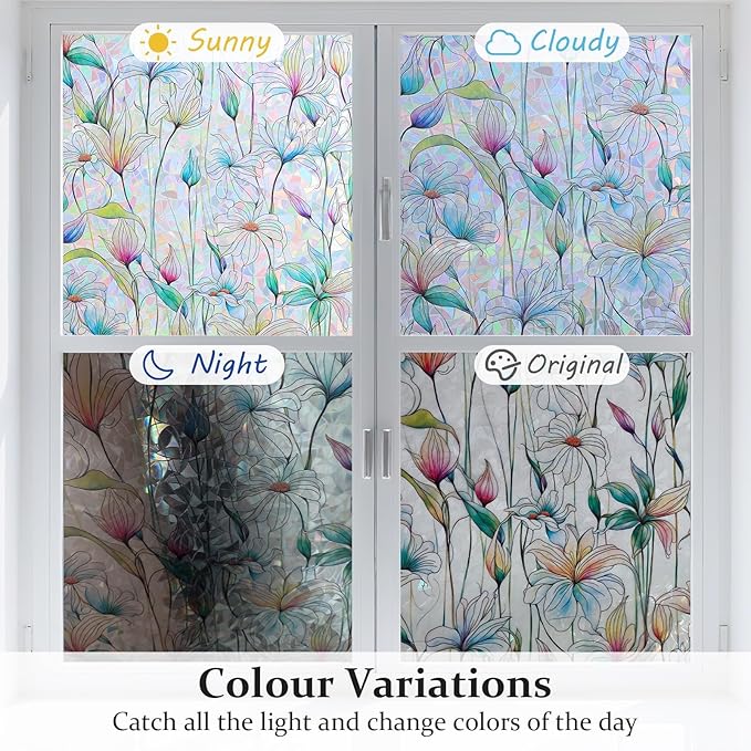 Donox Decorative Window Privacy Film, 3D Floral Stained Glass Window Film - Image 6