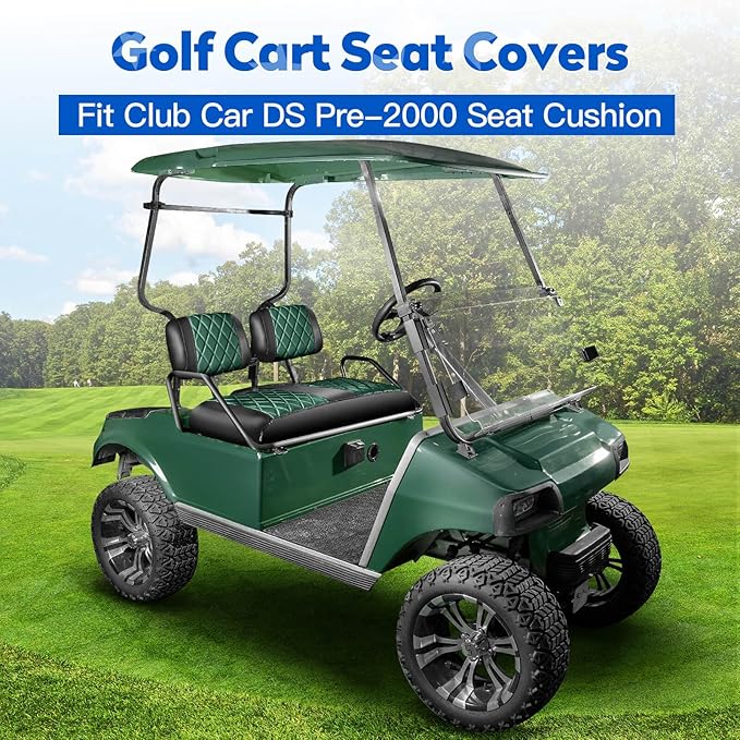 NOKINS Golf Cart Seat Covers Fit Club Car DS Pre-2000 OEM Standard Seat Cushion, Golf Cart Vinyl Diamond Front Seat Covers, Soft/Scratch-Resistant/No Stapler Needed