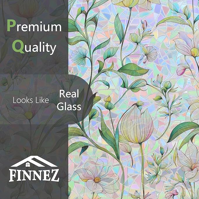 FINNEZ Window Privacy Film Stain Glass Film Flowers Rainbow Window Film Window - Image 7