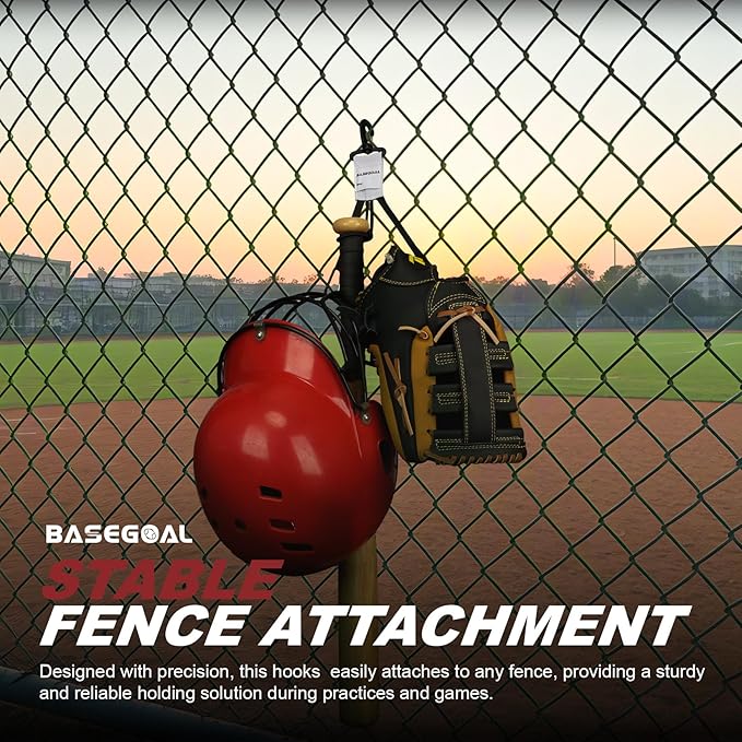 BaseGoal 3 in 1 Dugout Organizer, Baseball Softball Bag Hook for Fence, Bat Holder for Dugout Fence, Baseball Dugout Accessories, Water Bottle Hook for Bag (2 Pack)