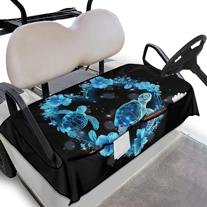 Golf Cart Seat Covers, Universal Golf Cart Seat Towel Blanket with 4 Front Pockets & Nonskid Bottom Fits for Club Car 2 Person Seats Golf Carts