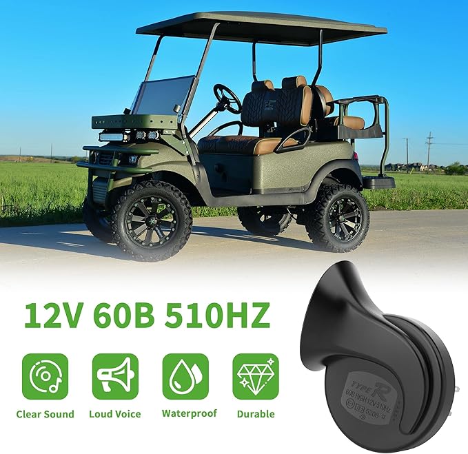 10L0L Universal 12 Volt Golf Cart Horn Kit for Yamaha, EZGO, Club Car - Floor Mount Button Switch, Golf Cart Street Legal Horn Kit