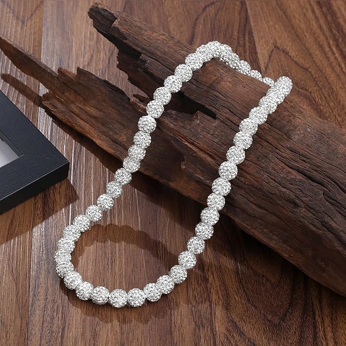 QINJIEJIE Baseball Necklace for Men Glitter Bling Rhinestone Beaded Collection Necklace for Women 16/18in Inspired Sports Jewelry Baseball Chain Cool Gifts for Baseball Players Team Lovers