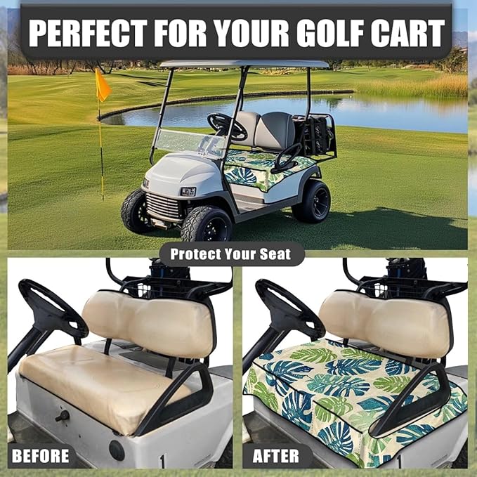Golf Cart Seat Covers, Universal Golf Cart Seat Towel Blanket with 4 Front Pockets & Nonskid Bottom Fits for Club Car 2 Person Seats Golf Carts