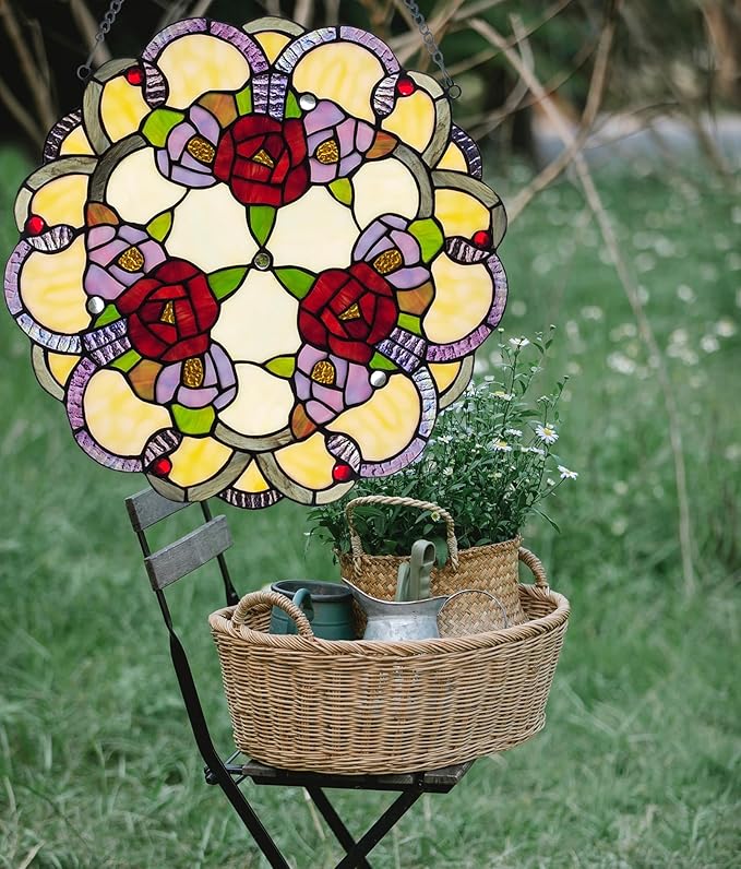 PA0001 Rose Flowers Stained Glass Window Panel W 16" x H 16" Window Suncatcher - Image 3