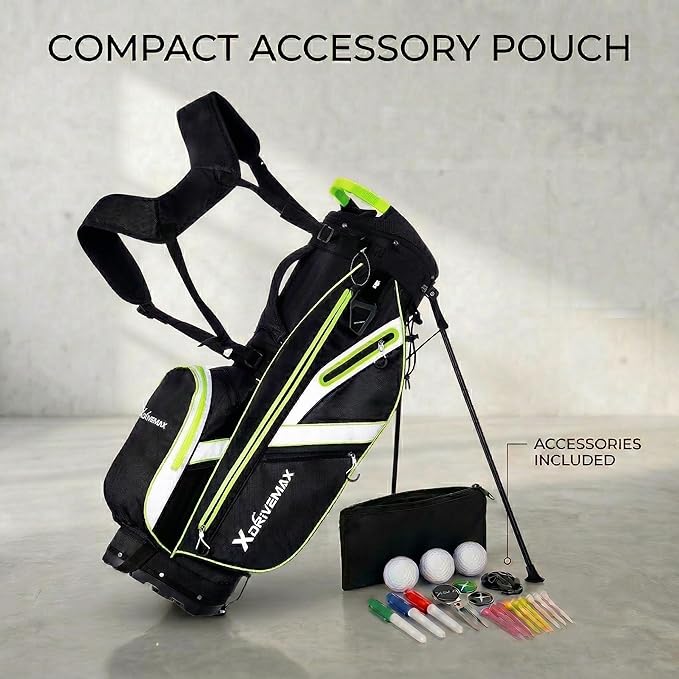 XDriveMax Golf Stand Bag with Accessory Pack, Lightweight 8-Way Top Dividers Golf Bag with Stand, Includes Insulated Cooler Pocket, Dual Strap & Rain Cover