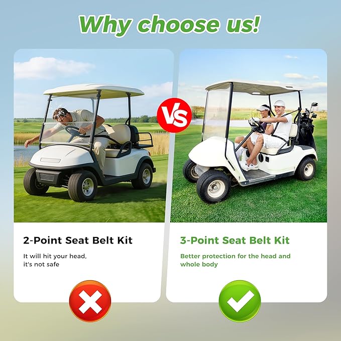 10L0L 2/3-point Golf Cart Seat Belts, 42" Retractable Belts with Bracket Street-Legal Upgrades Fits Most (2+2) /(4+2) Passenger for Yamaha EZGO TXT RXV Club Car DS Golf Carts Front/Rear Seat
