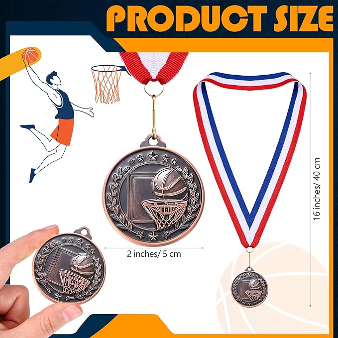 Misdary 12 Pack Medals with Neck Ribbons Team Participation Trophies for Kids Sports Awards Party Favors for Sports Competitions Celebration Gift