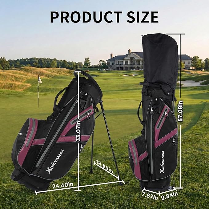XDriveMax Golf Stand Bag with Accessory Pack, Lightweight 8-Way Top Dividers Golf Bag with Stand, Includes Insulated Cooler Pocket, Dual Strap & Rain Cover