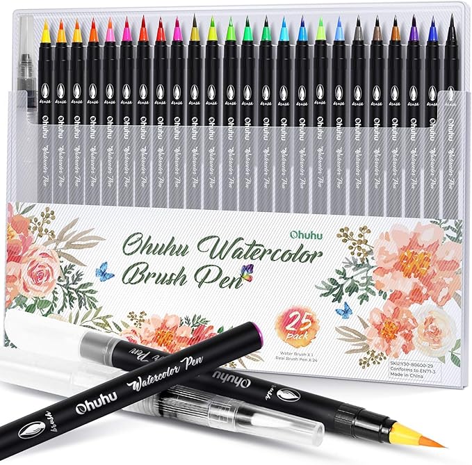 Professional Watercolor Brush Markers Pen 24 Colors of Ohuhu, Water Based by Ohuhu