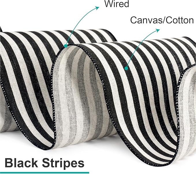 CT CRAFT LLC Striped Canvas Cotton Ribbon 6" x 10 Yards Ivory/Black Stripes - Image 3
