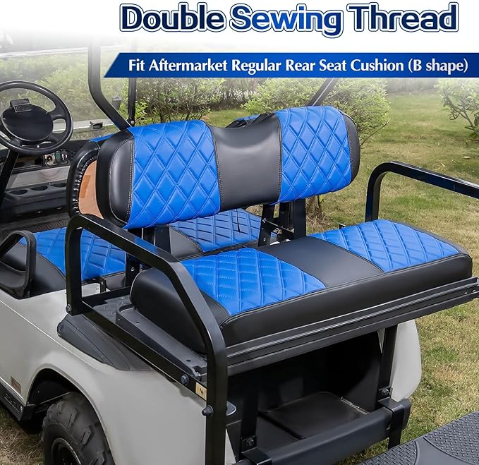 NOKINS 4PCS Golf Cart Diamond Seat Covers Kit,Front and Rear Seat Covers for Club Car Precedent/EZGO TXT/Yamaha Original Regular Seat Cushion (Blue and Black, Fit EZGO TXT 1994-2013)
