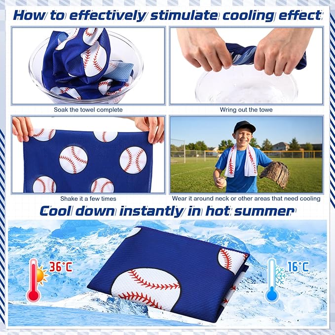 FuWeave 36 Pcs Sports Cooling Towels Baseball Basketball Softball Breathable Soccer Football Volleyball Microfiber Ice Towel Fast Drying for Party Favors Team Gift (Baseball,30 x 9 Inch)