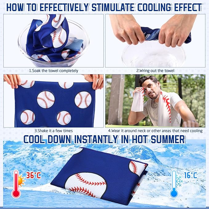 FuWeave 36 Pcs Sports Cooling Towels Baseball Basketball Softball Breathable Soccer Football Volleyball Microfiber Ice Towel Fast Drying for Party Favors Team Gift (Baseball,40 x 12 Inch)
