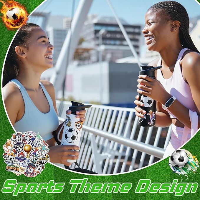Ceenna 2 Pcs 24 oz Soccer Water Bottle with 50 Stickers, Stainless Steel Insulated Travel Tumbler Soccer Gifts for Team Sports Fans, Travel Gym Hiking Cycling Camping Bike Cages