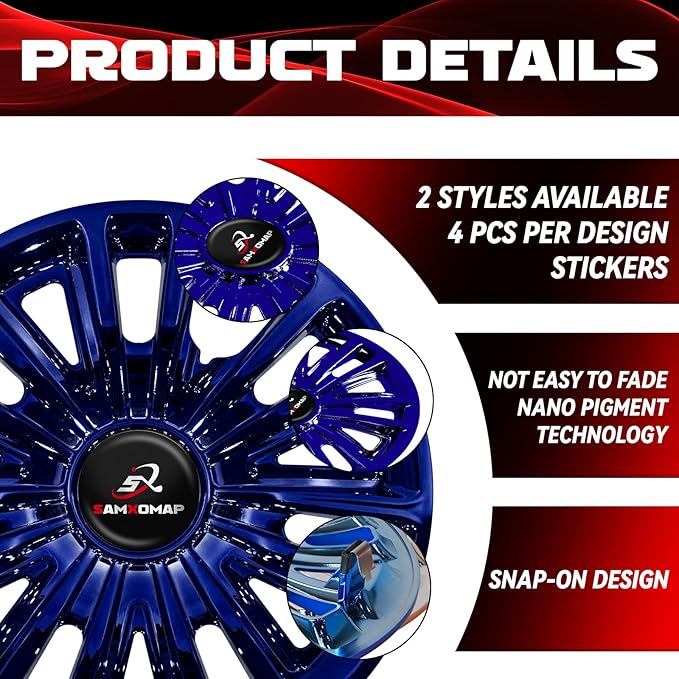 Golf Cart Hub Caps 8 Inch for EZGO/Club Car/Yamaha (Excludes EZGO RXV) Golf Cart Wheels and Tires, Snap-On Installation Wheel Covers Accessories, Premium ABS Plastic, Set of 4, Blue