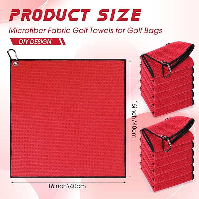 Batiyeer Golf Towel Bulk for Golf Bags 16'' x 16'' Microfiber Fabric Towel with Clip Waffle Pattern, Fitness, Camping, Hiking, Yoga