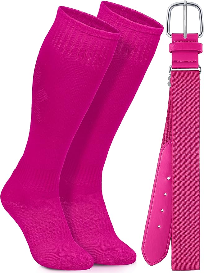 Baseball Socks and Belt Combo Set Cotton Boys Adjustable Baseball Softball Socks and Belt for Boys Girls