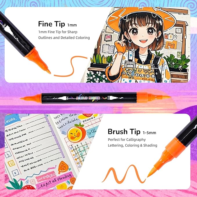 Acrylic Markers, 60 Dual-Tip Paint Pens - Image 3