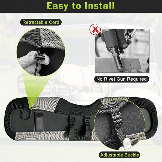 Golf Cart Seat Covers Front and Rear Set for EZGO TXT EZGO RXV Club Car DS After 2000 Front Seat Cover & Aftermarket Regular Back Seat Cushion Covers Black&Gray