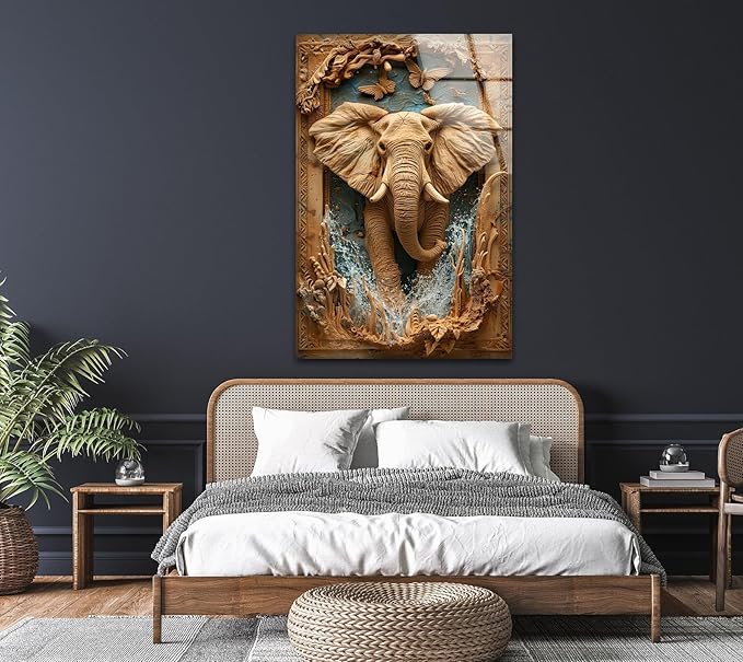 My Photostation.com 24Wx30H'' Elephant Carving Glass Wall Art Tempered Glass - Image 4