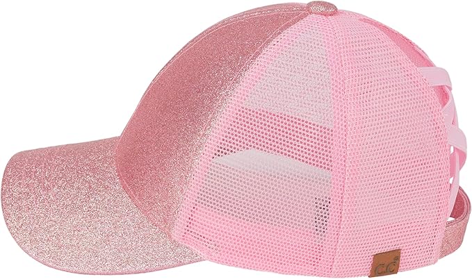C.C Ponycap Messy High Bun Ponytail Adjustable Glitter Mesh Trucker Baseball Cap
