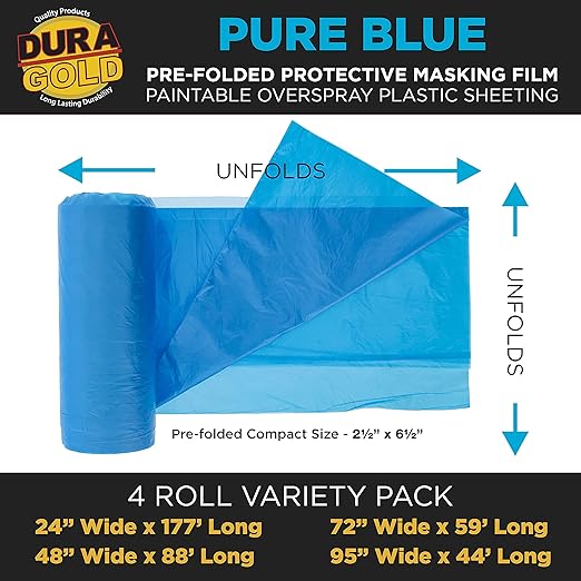 Dura-Gold Pure Blue Pre-Folded Masking Film, Painters Plastic Roll, Pull Down - Image 2