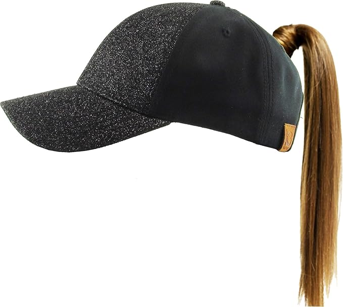 Classic Plain Ponytail Messy High Bun Headwear Adjustable Cotton Trucker Mesh Glitter Hat Baseball Cap