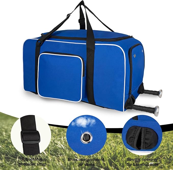 LARIPOP Baseball Bag Softball Duffel Bag for Youth Adult, 70L Sports Gear Bag with Bat Sleeves & Shoe Compartment