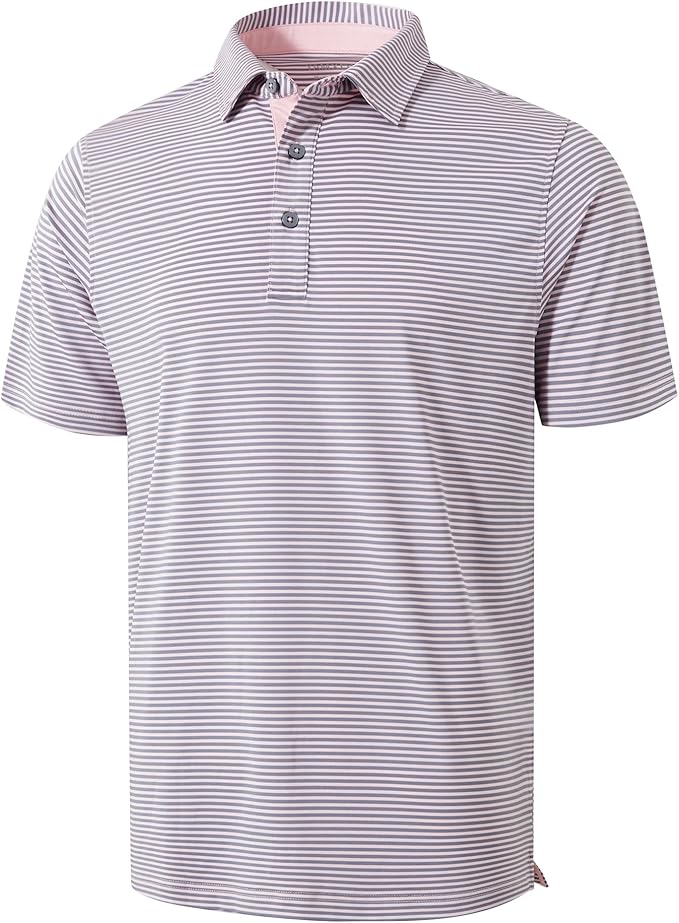 Golf Shirts for Men - Moisture Wicking Short Sleeve Performance Sport Casual Striped Collared Mens Polo Shirt