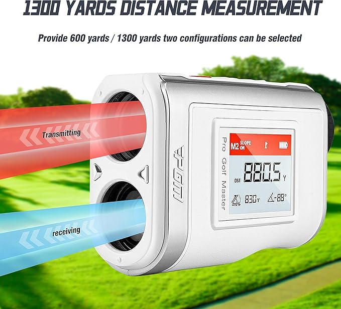 PGM Golf Rangefinder with Slope, Red/Green OLED Display & 7X Magnification Laser Range Finder, 600/1300 Yards Golf Distance Finder with Pin Lock Vibration, Magnetic Mount & Type-C Rechargeable