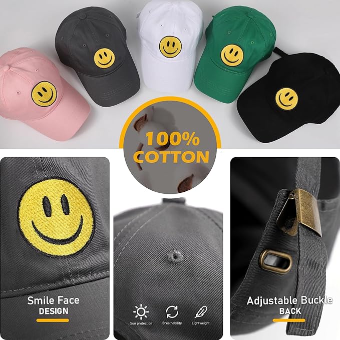 Smile Face Baseball Cap for Women Men Cute Baseball Caps Unstructured Cotton Dad Hat