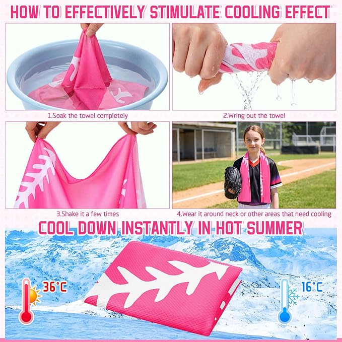 FuWeave 12 Pcs Sports Cooling Towels 30 x 9 Inch Baseball Basketball Softball Breathable Soccer Football Volleyball Microfiber Ice Towel Fast Drying for Party Favors Team Gift (Rose red)