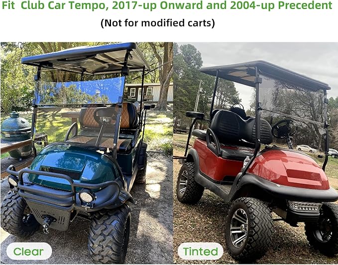 10L0L Golf Cart Windshield for Club Car Precedent 2004-Up, 2017-Up Onward, Tempo, Fold Down Club Car Windshield, Anti-UV Impact Resistant 37.5"W X 33.6"H (Clear)
