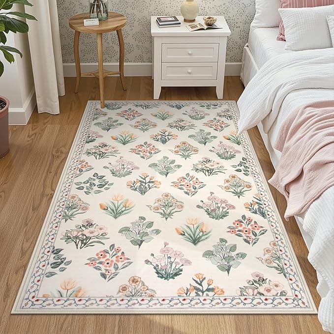 Wonnitar Floral Machine Washable 3x5 Rug, Small Area Rug by Wonnitar