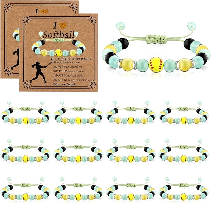 12 Set Sport Adjustable Beaded Bracelets Gifts Football Softball Soccer Volleyball Golf Basketball Hockey Bracelets for Women Men Adjustable Beaded Accessories