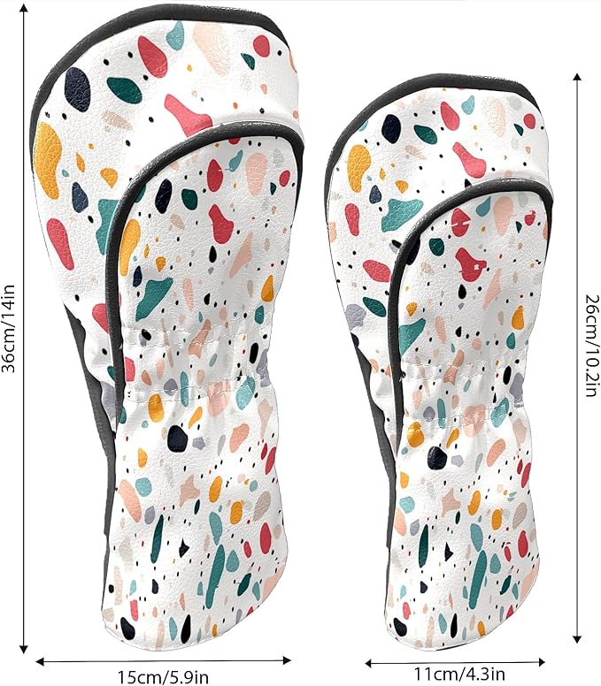 Golf Headcovers Fits Driver Hybrid Fairway 3/5 Wood, Waterproof PU Leather Golf Club Protector, Ideal Sports Accessories & Golfer Gift Colorful Geometry