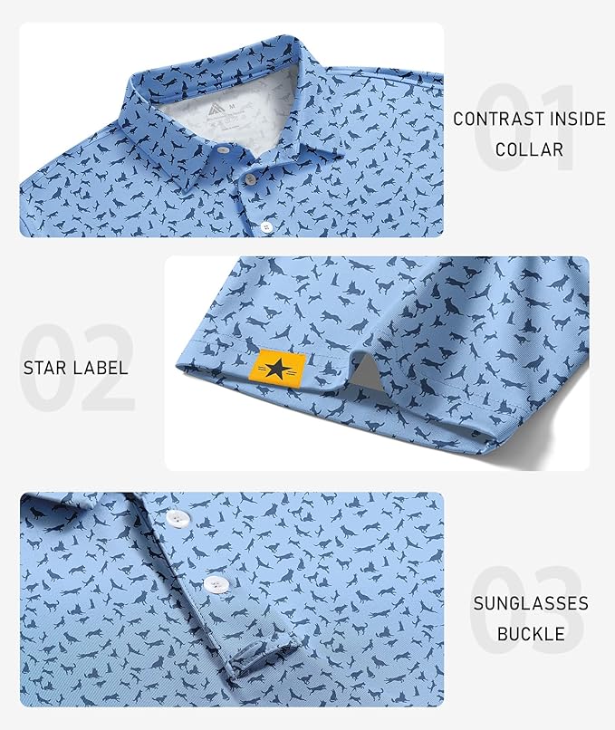 ZITY 5 Pack Mens Golf Shirt Short Sleeve UPF 50+ Moisture Wicking Performance Print Patterns Casual Golf Polo Shirts for Men
