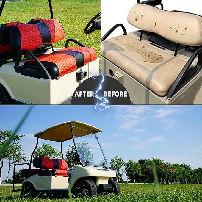 Golf Cart Seat Covers for EZGO TXT Club Car DS Gas or Electric OEM Regular Seat Cushion, No Staple, Golf Cart Vinyl Replacement Seat Cover