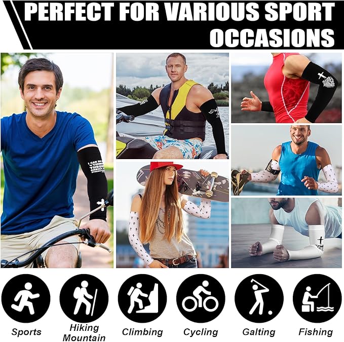 6 Pairs Faith Cross Arm Sleeves Baseball Arm Sleeves Youth Jesus Christian Gifts Bulk for Basketball Accessories