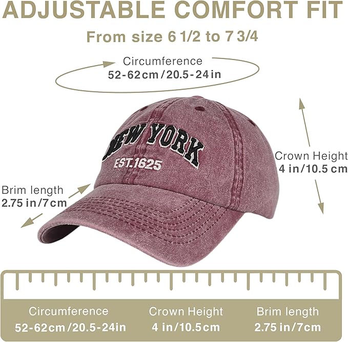 Elidan NY Dad Hat New York EST.1625 Cotton Cap, Adjust Buckle Strap, Unstructured Low-Profile NY Baseball Cap for Men & Women