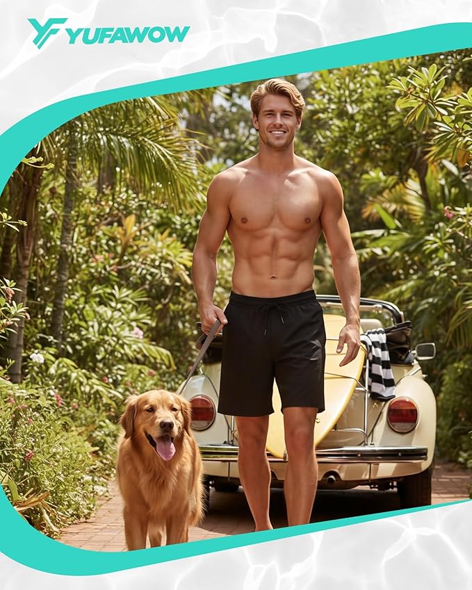 9 Inch Men Swim Trunks with Mesh Lining Quick Dry Breathable Pockets for Summer Beach Cruise Water Park Gym Running