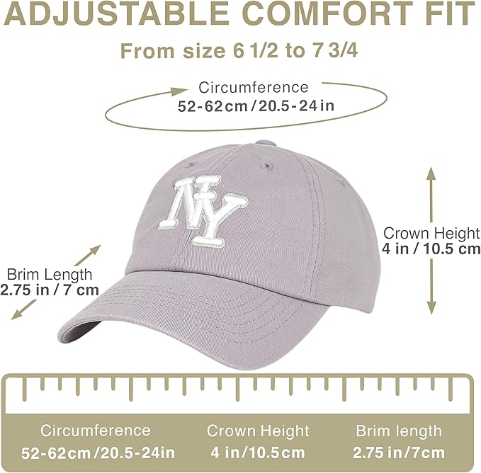 NY 3D Embroidered Cotton Dad Hat – New York Baseball Cap, Adjustable Metal Buckle Strap, Unstructured Low-Profile Style