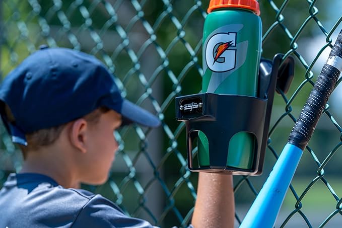 Fence Cup Holder | Drink Holder for Chain Link Fence | Fits Stanley, Yeti & Gatorade | Baseball Dugout, Softball, Pickleball & Tennis | Made in USA | The Fence Buddy (Dark Blue)