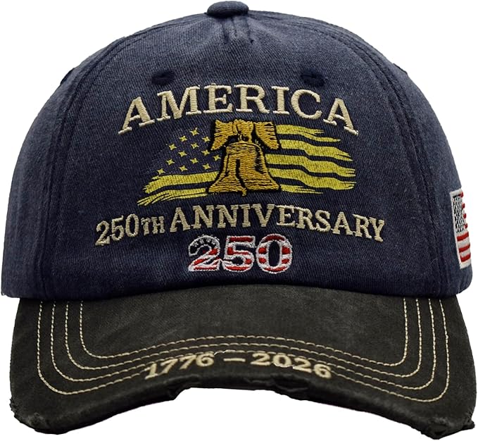 USA 250th Anniversary Hat, Adjustable 250th Anniversary Printed Patriotic Baseball Caps, Tribute Retro Washed Hat